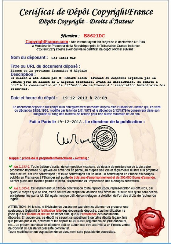 Certificat de dépot copyright