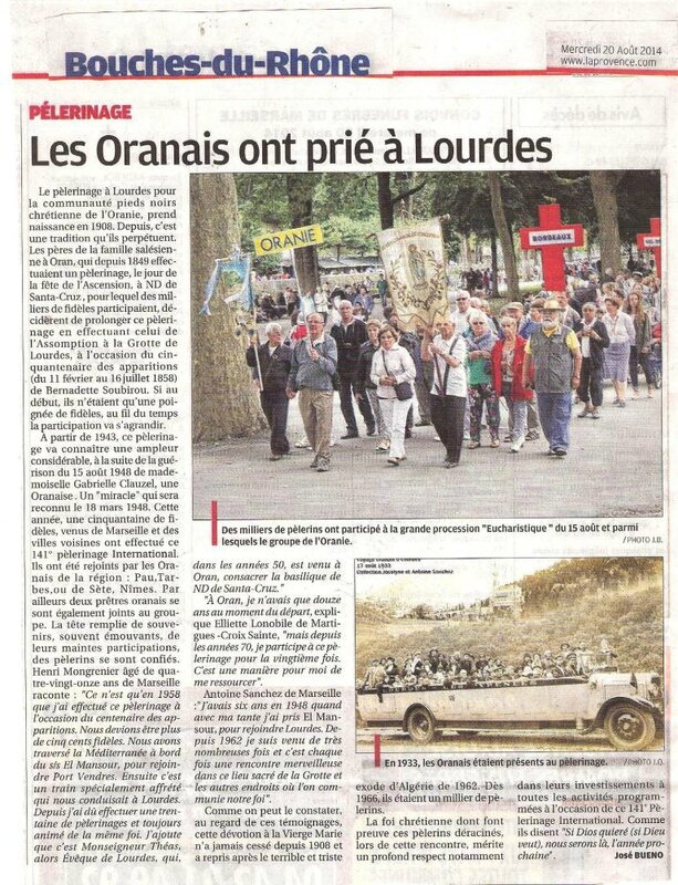Pèlerinage des l'Oranie à Lourdes août2014 001