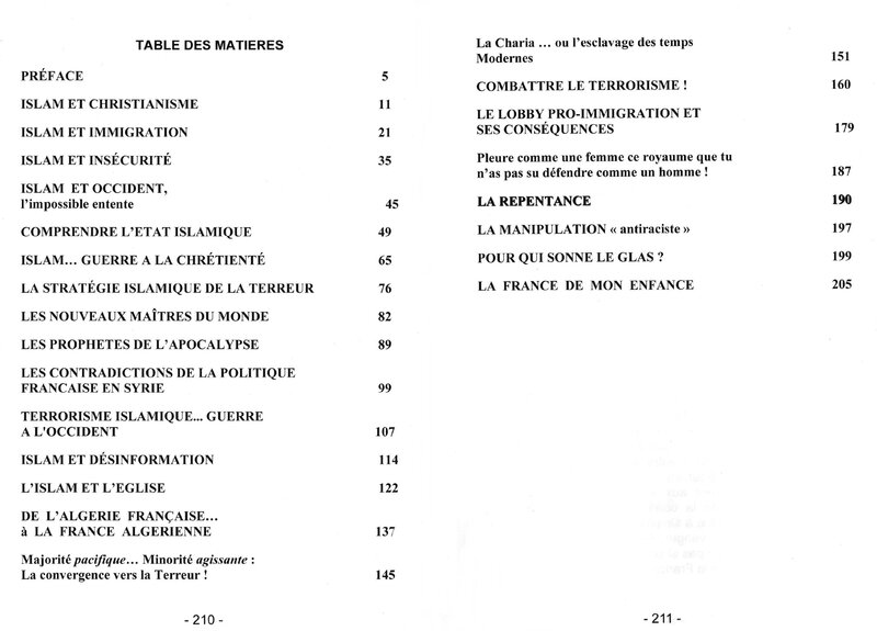 Table des matières TERREUR ISLAMIQUE
