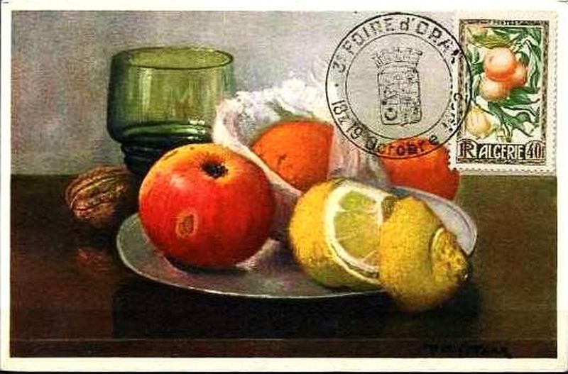 Timbre émis à la foire d' Oran en octobre 1952