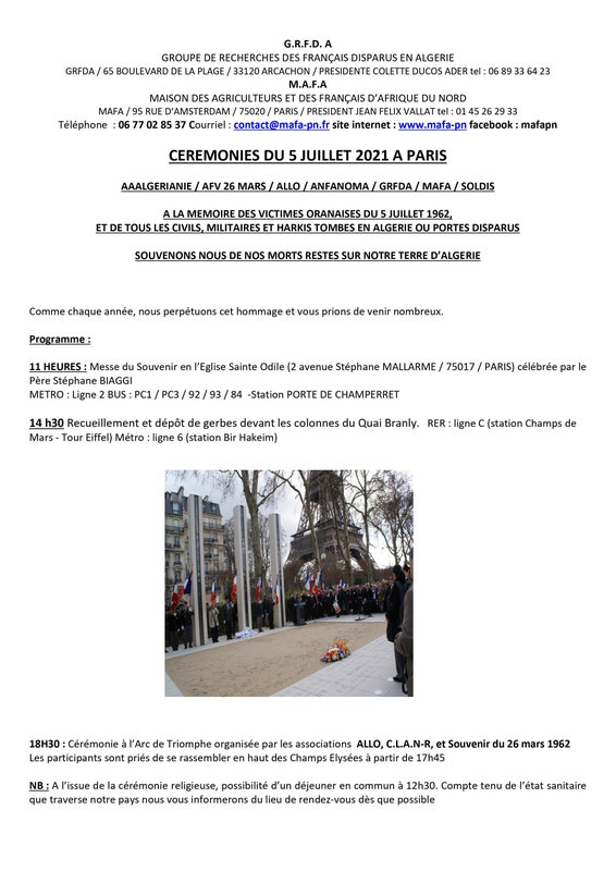Commémoration du 5 juillet 2021 à Paris